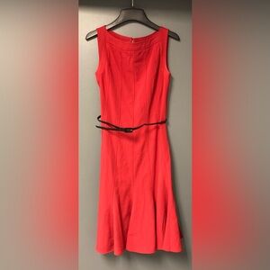 Vintage Dress Barn red fit and flare dress with removable black belt.